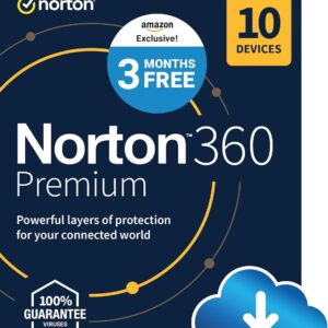 Norton 360 Premium, 2024 Ready, Antivirus software for 10 Devices with Auto Renewal – 3 Months FREE – Includes VPN, PC Cloud Backup & Dark Web Monitoring [Download]