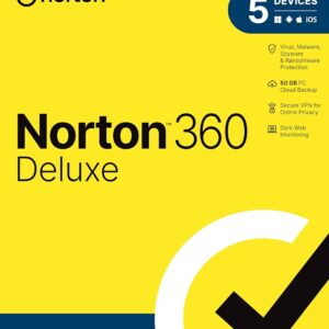 Norton 360 Deluxe 2025, Antivirus software for 5 Devices with Auto Renewal – Includes VPN, PC Cloud Backup & Dark Web Monitoring [Key Card]